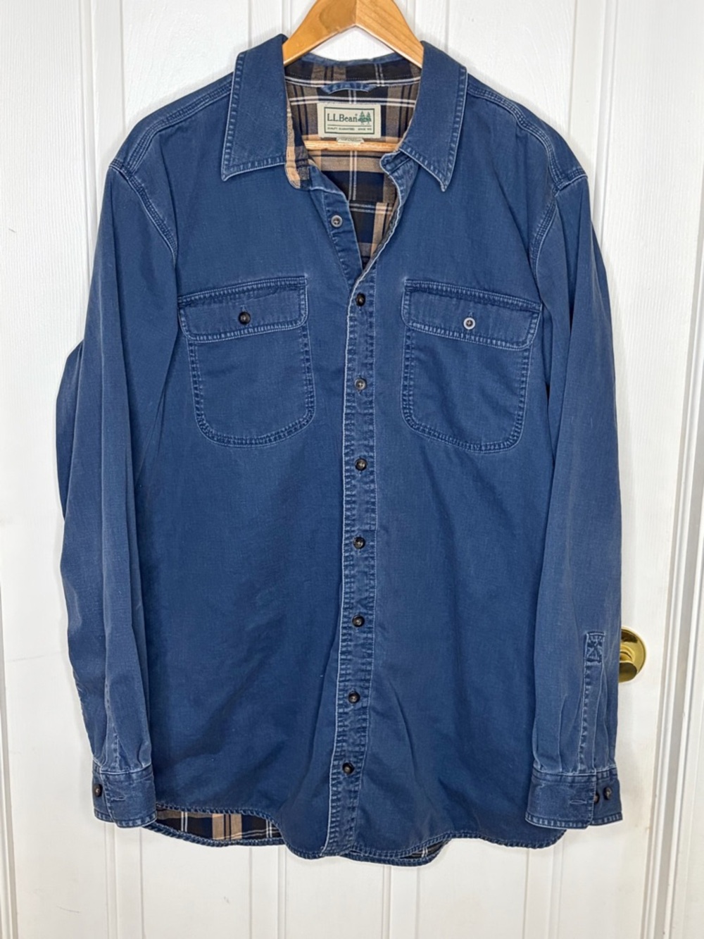 L.L.Bean Lined Shirt Jacket Men’s L Tall Blue Flannel Workwear